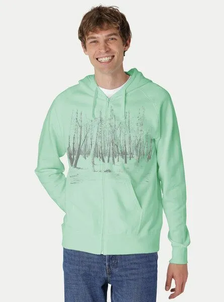 Peaces.bio - handbedruckte Biomode Peaces.bio - handbedruckte Biomode Herren Zip-Hoodie Woodland, Mint, – Produktbild 2 von 2