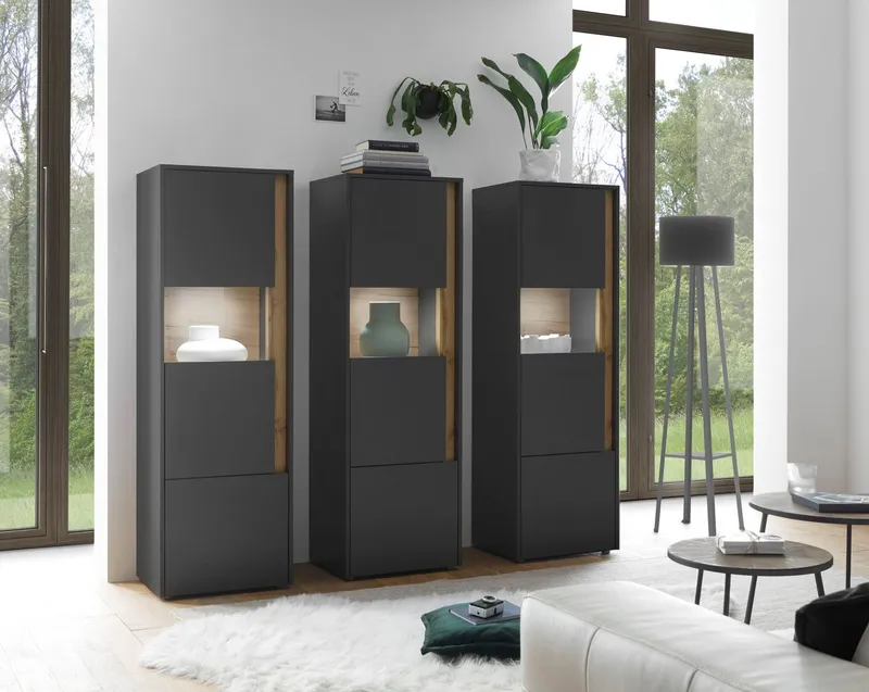 Home affaire Vitrine City/Giron, moderner Hochschrank, Glasvitrine zeitlos, modern, ausreichend Stauraum, vielseitig einsetzbar, Grau, – Produktbild 1 von 5