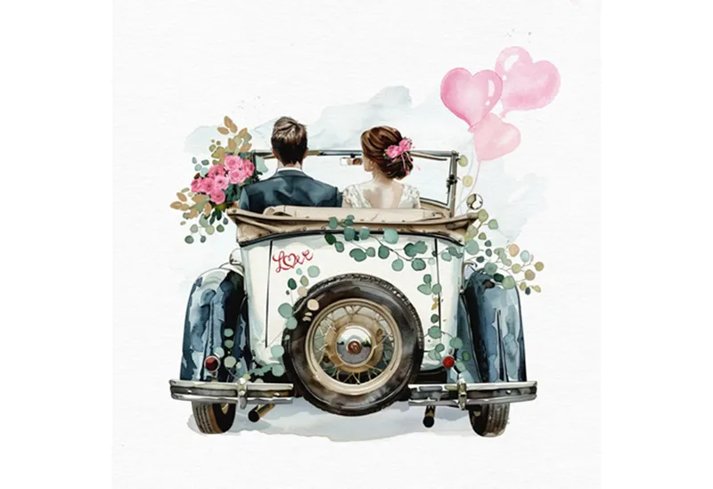 ti-flair Papierserviette, Servietten Papier 33x33cm 3-lagig Just Married Auto Motiv 20 Stück, Bunt|rosa|schwarz, – Produktbild 1 von 1