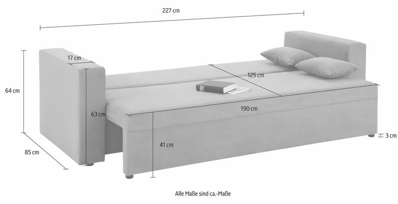 Home affaire 3-Sitzer Pur, wahlweise mit Bettfunktion, Beige, – Produktbild 4 von 5