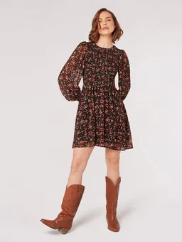 Apricot Apricot Druckkleid geblümtes Minikleid (1-tlg) mit Ballonärmeln – Produktbild 1 von 1