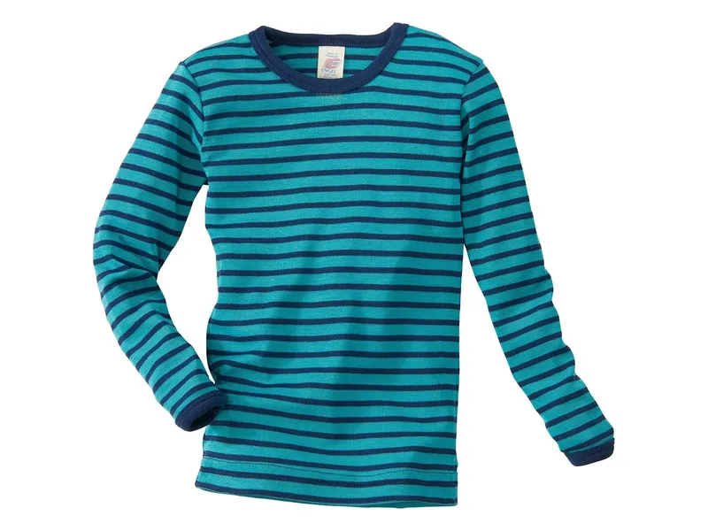 Engel natur Engel Natur Kinder Langarmshirt Unterhemd Wolle Seide eisvogel-geringelt Gr.104, Türkis, – Produktbild 1 von 2