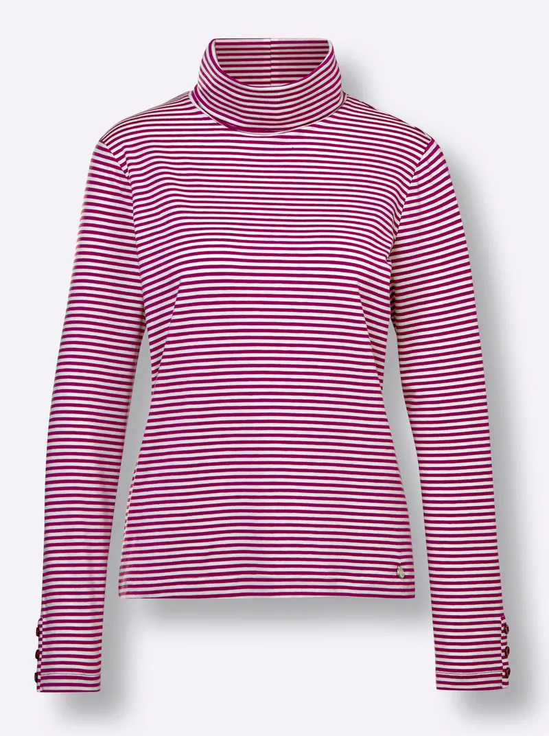 Rollkragenshirt, Magenta-ecru-geringelt, – Produktbild 2 von 2