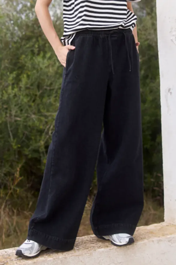 WOTE WOTE Damen vegan Hose Denim Weites Bein Schwarz, Schwarz, – Produktbild 2 von 2