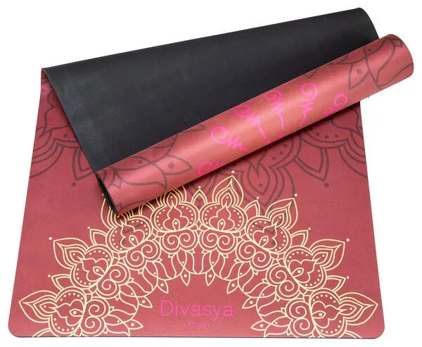 Divasya Divasya Yogamatte aus recycelten PET-Flaschen & Naturkautschuk | in 4 Farben, Mandala samtrot, – Produktbild 4 von 4