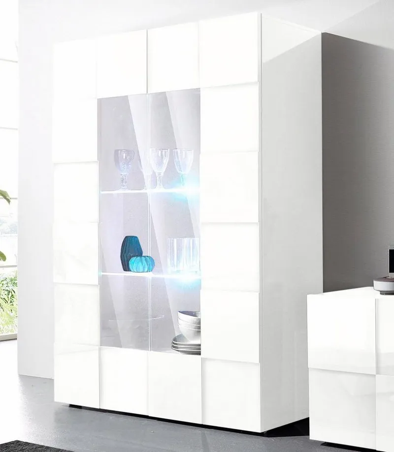 Home affaire Vitrine Dama Höhe 166 cm, Breite 121 cm, Stauraumvitrine mit 2 Türen, Standvitrine - Front in 3D-Optik, viel Stauraum, verschiedene Farben, Weiß, – Produktbild 2 von 5