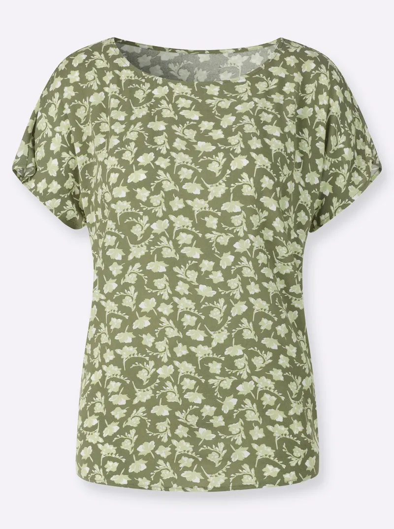 Witt Blusenshirt khaki-weiß-bedruckt, Khaki-weiß-bedruckt, – Produktbild 1 von 2