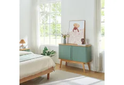 en.casa Kommode, »Tysvær« mit 2 Schiebetüren 110 x 40 x 80 cm Bambus/Blau – Produktbild 1 von 1