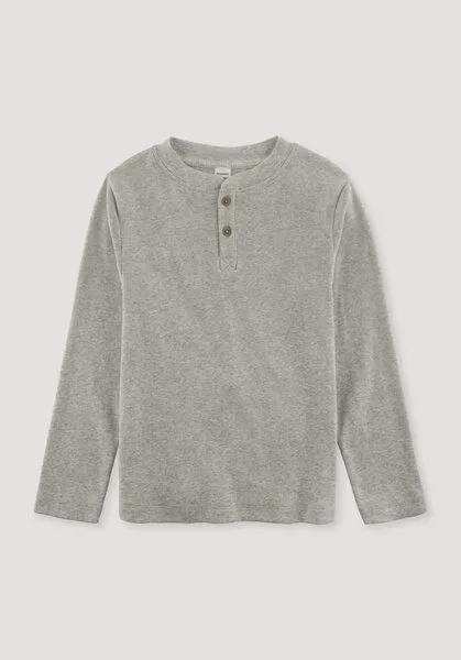 hessnatur hessnatur Henley Rib-Shirt Relaxed aus Bio-Baumwolle, Hellgrau, – Produktbild 1 von 2