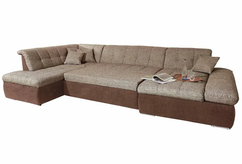 DOMO collection Wohnlandschaft MORIC 353x216x80 cm, mit viel Platz, U-Form, auch in Cord, im XXL-Format, wahlweise mit Bettfunktion und Armlehnenverstellung, Beige|braun, – Produktbild 3 von 8