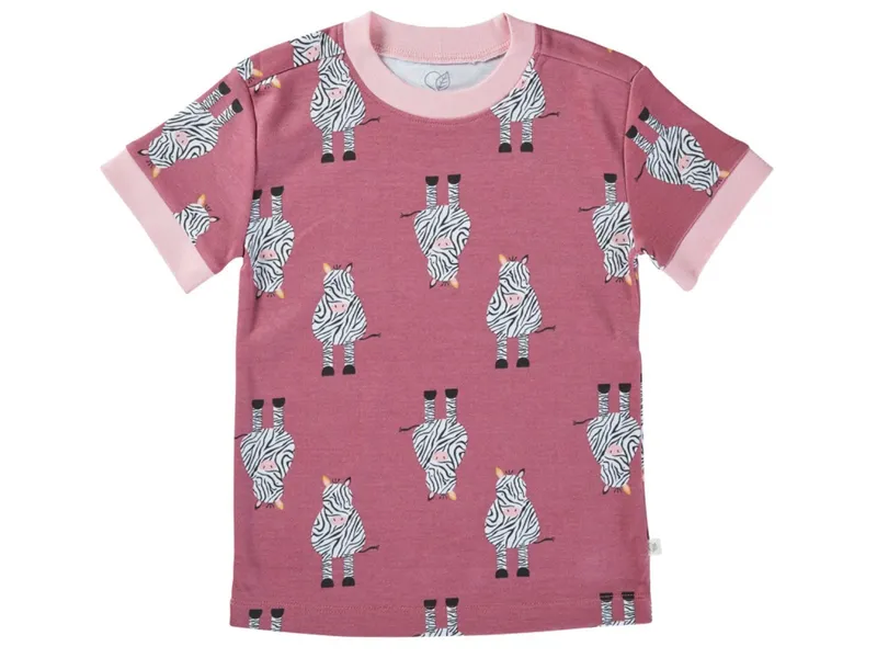 HANS NATUR Kinder T-Shirt Bio-Baumwolle Zebrafreunde beere Gr.98/104, Rosa, – Produktbild 1 von 2