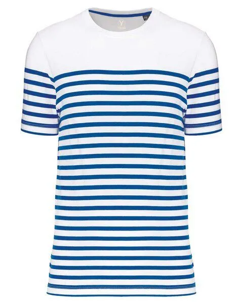 YTWOO YTWOO Nachhaltiges Herren-T-Shirt mit Rundhalsausschnitt im Marine-Stil, Weiß/blau gestreift, – Produktbild 1 von 4
