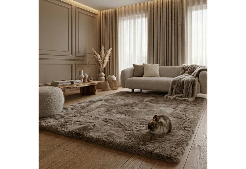 Consilio Concept Fellteppich Teppich Hasenfell Imitat HEAVEN Fell Hochflor rechteckig Höhe: 50 mm, Braun, – Produktbild 5 von 7