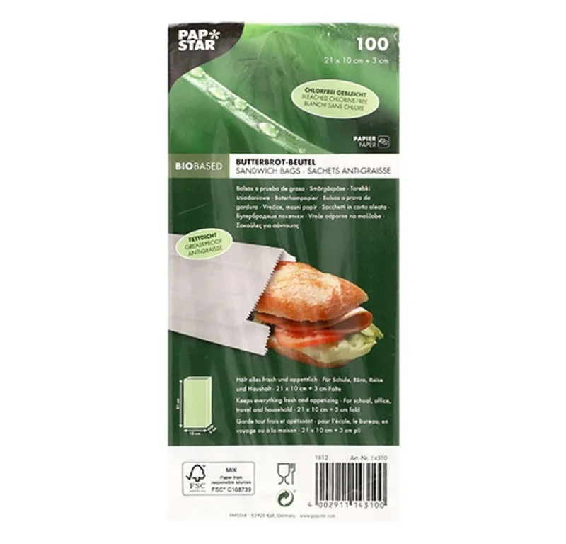 PAPSTAR PAPSTAR Frischhaltebeutel 100 Butterbrotbeutel 21 cm x 10 cm x 3 cm weiss, fettdicht – Produktbild 4 von 4