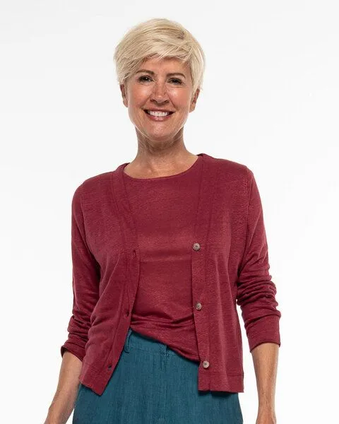 Alma & Lovis Alma & Lovis Eleganter Cardigan aus 100% Leinen-Jersey | Leinen Jersey Jacket, Rumba (rot), – Produktbild 1 von 4