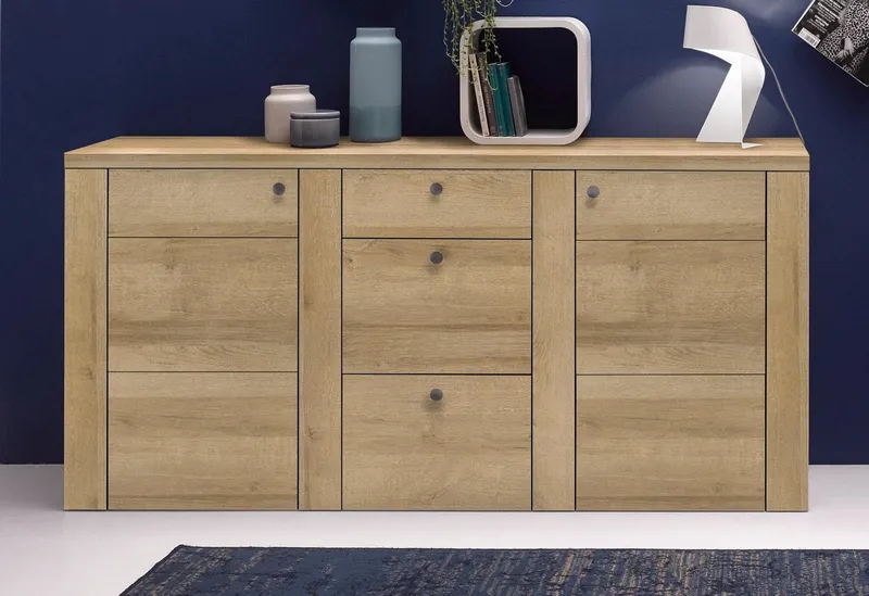 OTTO home Sideboard Larona, zeitlose Kommode mit 2 Türen, 3 Schubkästen, Türkommode, Höhe 84 cm, viel Stauraum, Anrichte mit dekorativer Rahmenoptik, Beige, – Produktbild 3 von 5