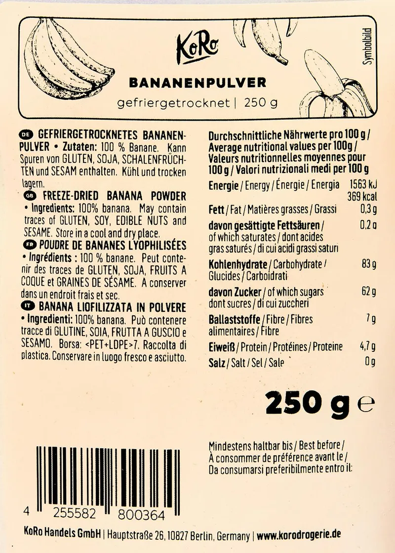 KoRo Gefriergetrocknetes Bananenpulver 250 g – Produktbild 3 von 5