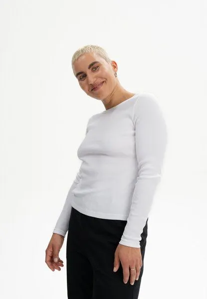 MELA MELA Ripp Longsleeve Style MEHAR aus 100% Bio-Baumwolle, Weiss, – Produktbild 1 von 4