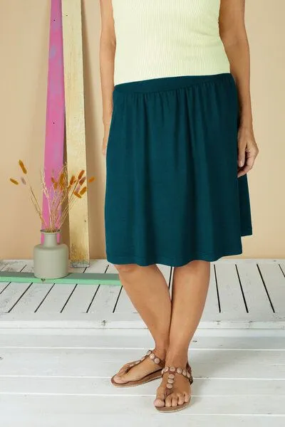 La Gitana La Gitana Luftiger, schwingender Sommerrock „Aurelie“ aus Bio Tencel, knielang., Petrol (blau/grün), – Produktbild 1 von 4