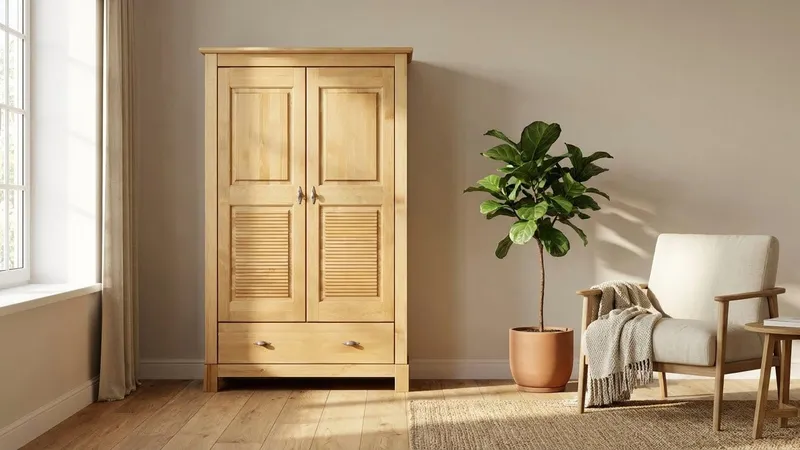 OTTO home Wäscheschrank Rauna (B/H/T ca. 96/155/38 cm) aus massiver Kiefer, FSC®, 2-türig, 96cm breit, Beige, – Produktbild 2 von 5
