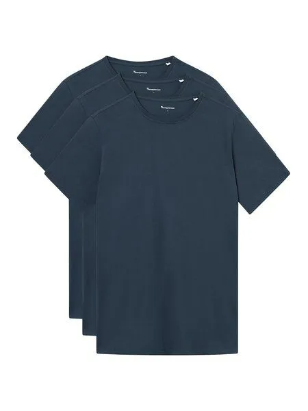 KnowledgeCotton Apparel KnowledgeCotton Apparel 3-Pack Basic T-Shirts aus Bio-Baumwolle, Blau (total eclipse), – Produktbild 1 von 4