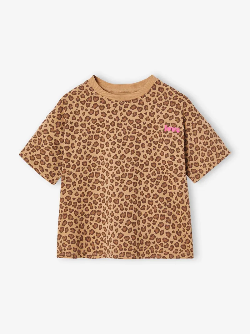 Vertbaudet Bedrucktes Mädchen T-Shirt, Beige/leo, – Produktbild 2 von 4