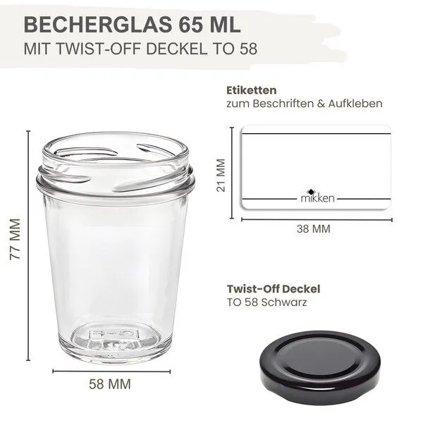 mikken mikken 100 kleine Dessertgläser 65ml Einmachgläser mit Schraubdeckel, Schwarz, – Produktbild 3 von 3