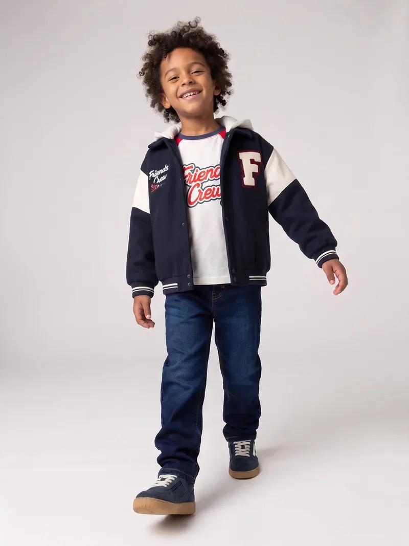 Vertbaudet Vertbaudet Jungen Collegejacke mit abnehmbarer Kapuze Wollmix, Marine, – Produktbild 3 von 4