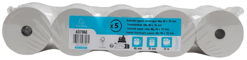 Exacompta Exacompta Endlospapier 20x Rolle 1-lagig thermisch Kasse 55g B: 80mm L: 172m Weiß 43706E, Kassenrollen, Weiß, – Produktbild 2 von 5