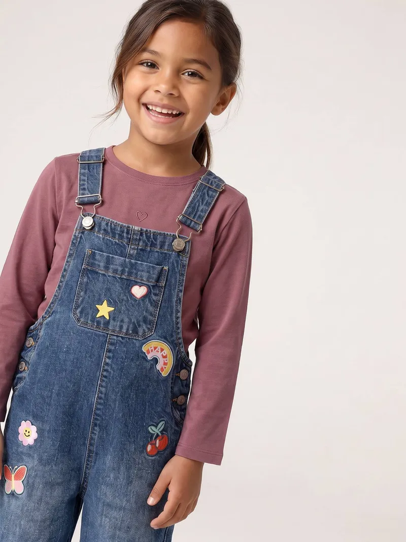 Vertbaudet Shirt mit kleiner Herz-Stickerei Mädchen, Pflaume, – Produktbild 1 von 4