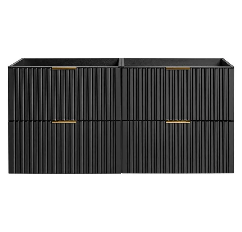 Lomadox Waschtisch ADELAIDE-56-BLACK, mit 2 schwarzen Aufsatzbecken matt schwarz gerillt 120,6/72,2/46,5 cm, Schwarz, – Produktbild 3 von 5