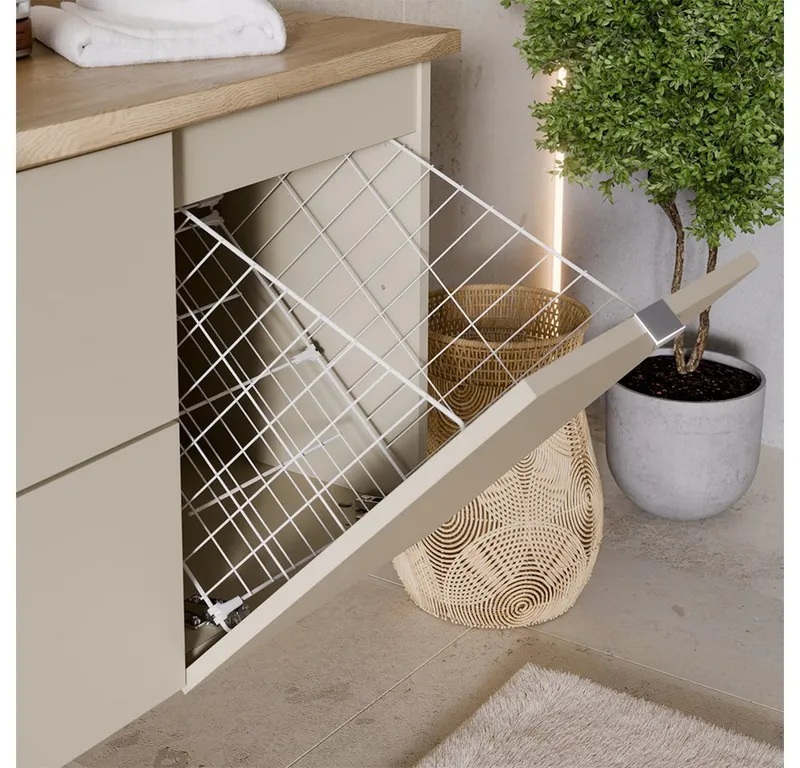 Lomadox Unterschrank DURANGO-56 40 cm breit mit Wäschekorb, Weiß, – Produktbild 3 von 5