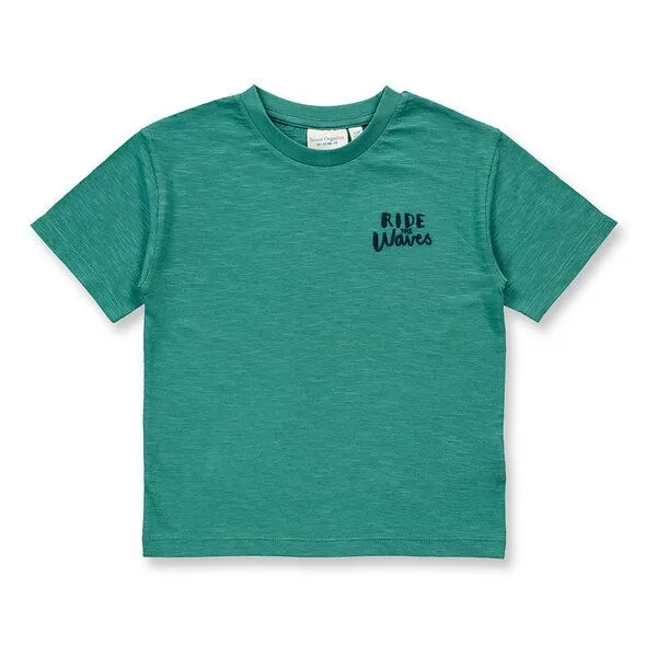 Sense Organics Sense Organics Kinder T-Shirt, Modell ANTON, Wellen-motiv auf smaragdgrün, – Produktbild 1 von 2