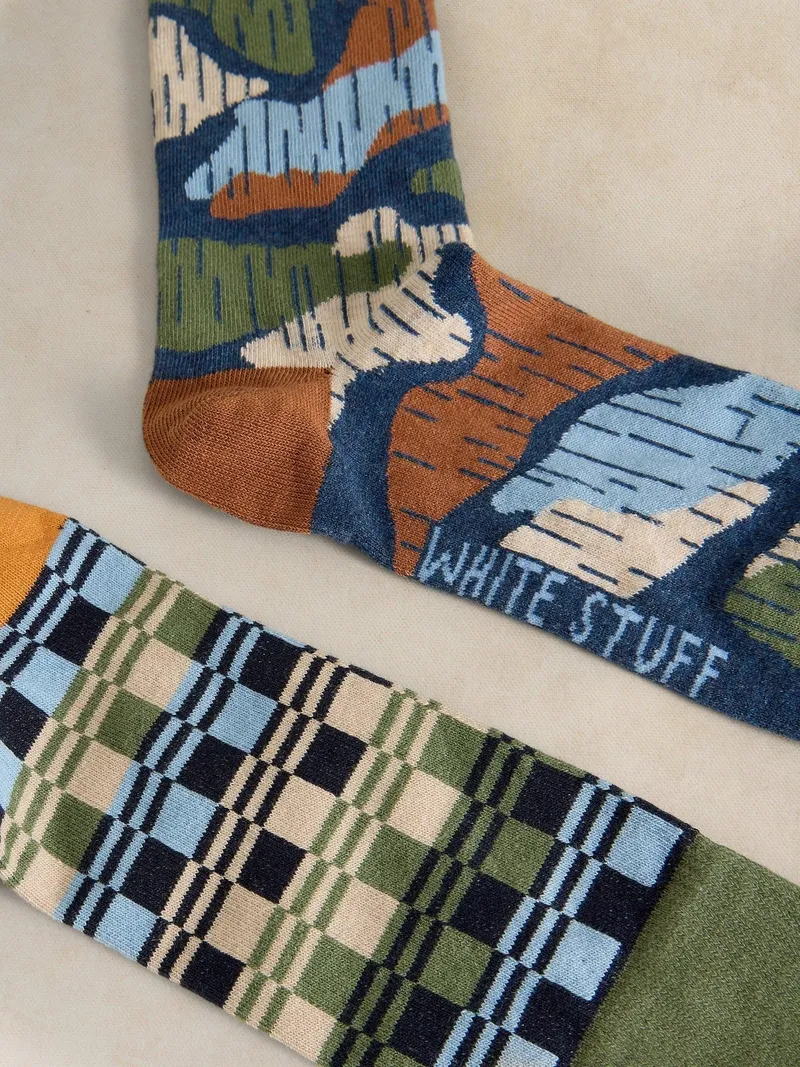 White Stuff 2-er Pack Socken Floral & Karo - 44-46, Blau multi, – Produktbild 2 von 2