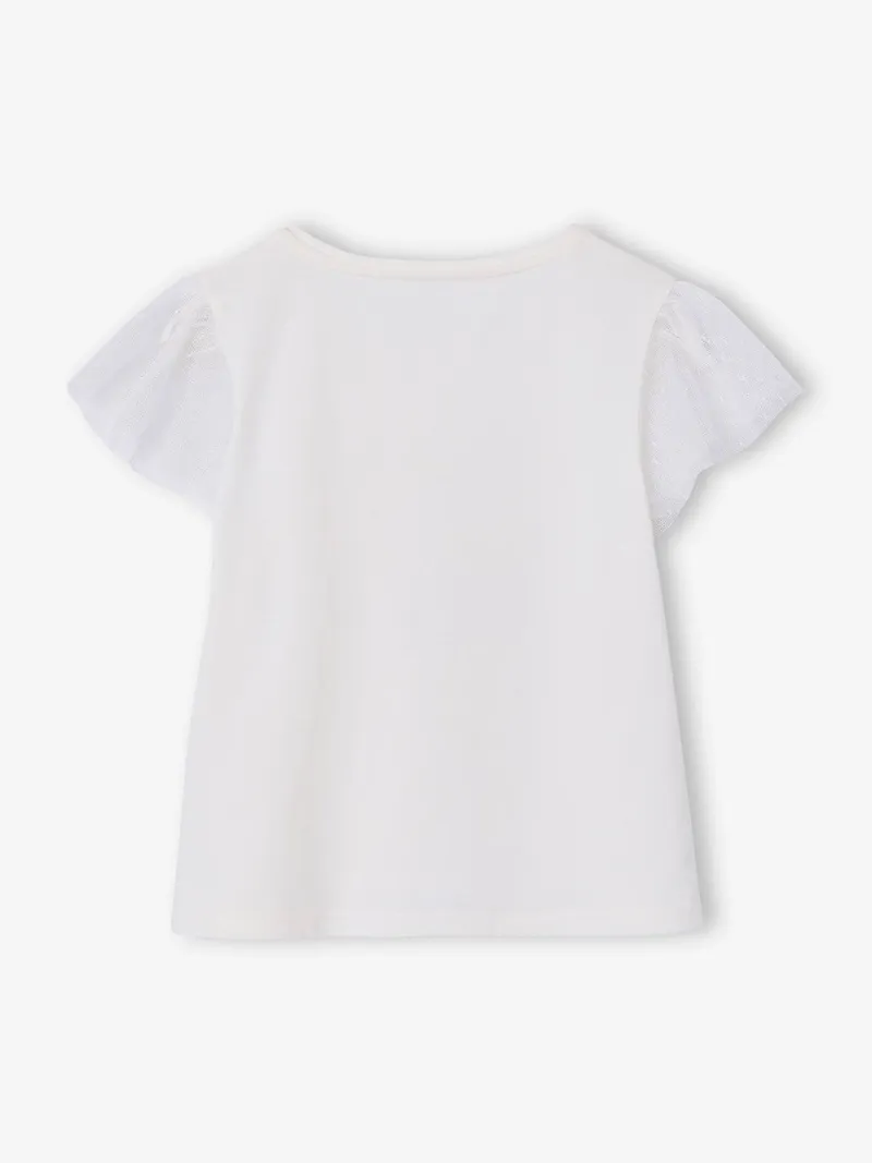 Vertbaudet T-Shirt mit Tüllärmeln und Blumenmotiv, Weiß, – Produktbild 2 von 4