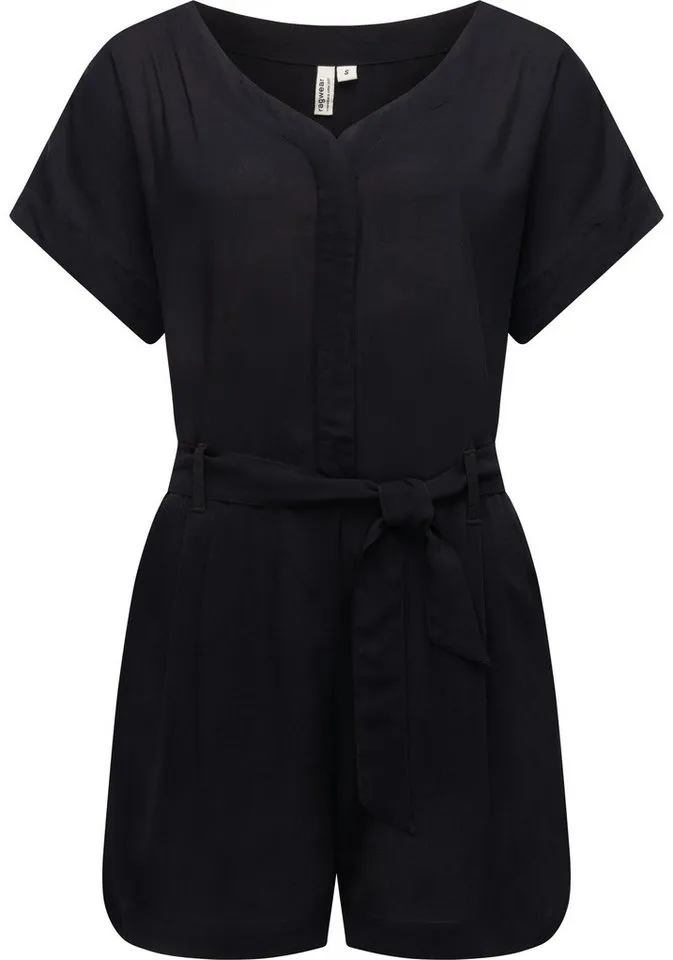 ragwear ragwear Jumpsuit Salwin Solid Kurzer Overall mit Taillen-Bindeband, Schwarz, – Produktbild 1 von 2
