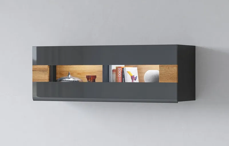OTTO home Hängevitrine Toledo,Breite 131 cm trendige Glasvitrine mit dekorative MDF-Front Vitrine mit Glasfront, ohne Beleuchtung, viel Stauraum, Grau, – Produktbild 2 von 4