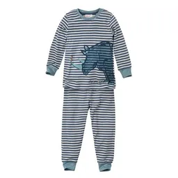People Wear Organic People Wear Organic Pyjama, blau geringelt "Nashorn", Bio-Baumwolle – Produktbild 1 von 1