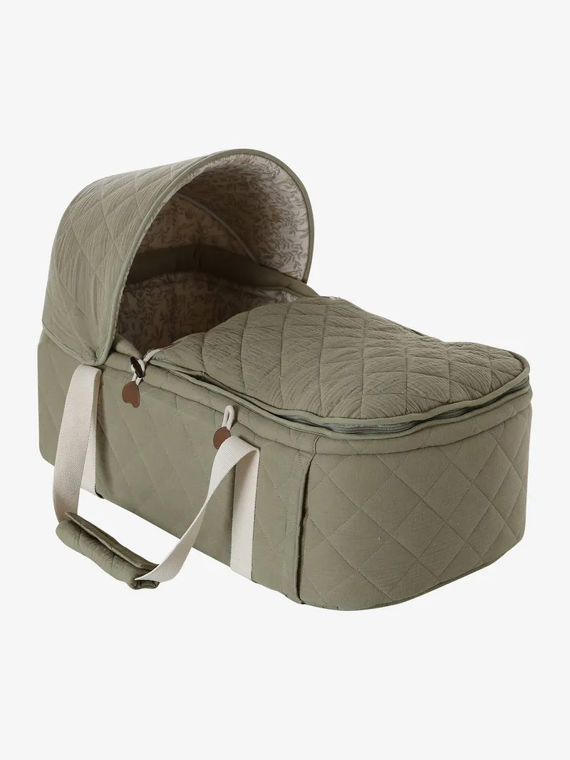 Vertbaudet Soft-Tragetasche Baby mit Musselin, Beige bedruckt, – Produktbild 1 von 3