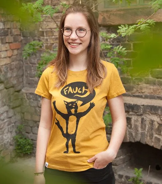 päfjes päfjes - Kater Ferdinand Fauch - Frauen T-Shirt - aus Baumwolle Bio, Gelb, – Produktbild 2 von 4