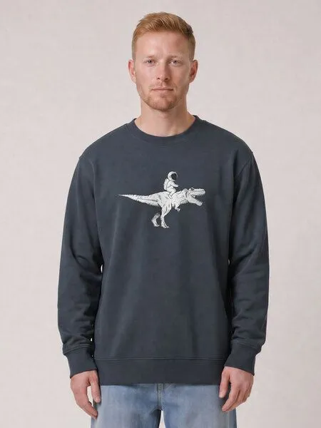 watapparel watapparel Sweatshirt Unisex Astronaut on T-Rex, India ink grey, – Produktbild 2 von 2