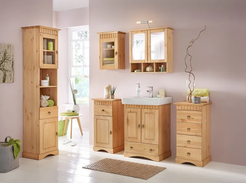 welltime Spiegelschrank Landhaus Sylt Badschrank, Badmöbel, FSC®-zertifiziert Breite 62,5 cm, aus Massivholz, MADE IN EUROPE, Braun, – Produktbild 3 von 5