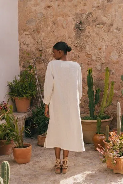 AmourLinen AmourLinen Langes Leinenkleid Amalia, Weiß, – Produktbild 2 von 4