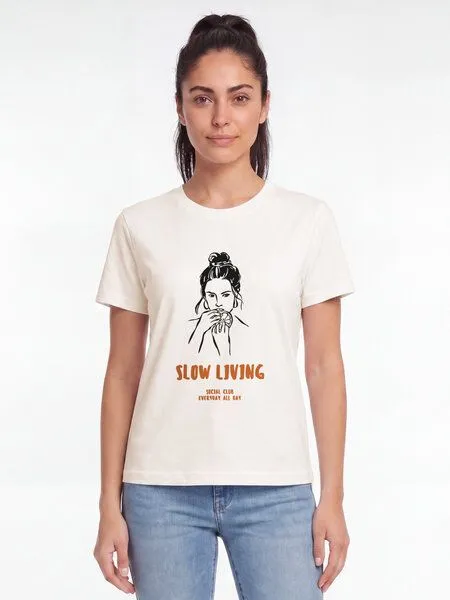 watapparel watapparel T-Shirt Frauen Slow living, Off white, – Produktbild 2 von 2