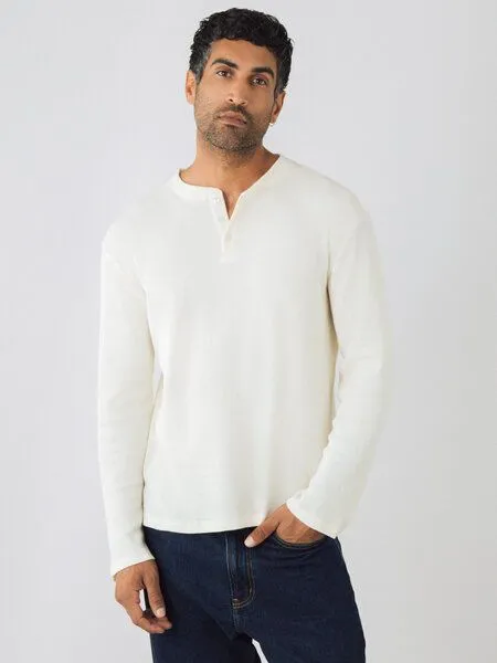 Honest Basics Honest Basics Herren Henley Langarmshirt aus Bio- und recycelter Baumwolle, Swan, – Produktbild 1 von 4