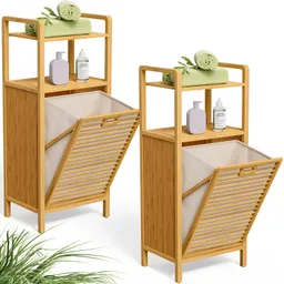 Casaria® Badregal Wäschekorb 2er-Set Bambus 43L Wäschesack herausnehmbar – Produktbild 1 von 1