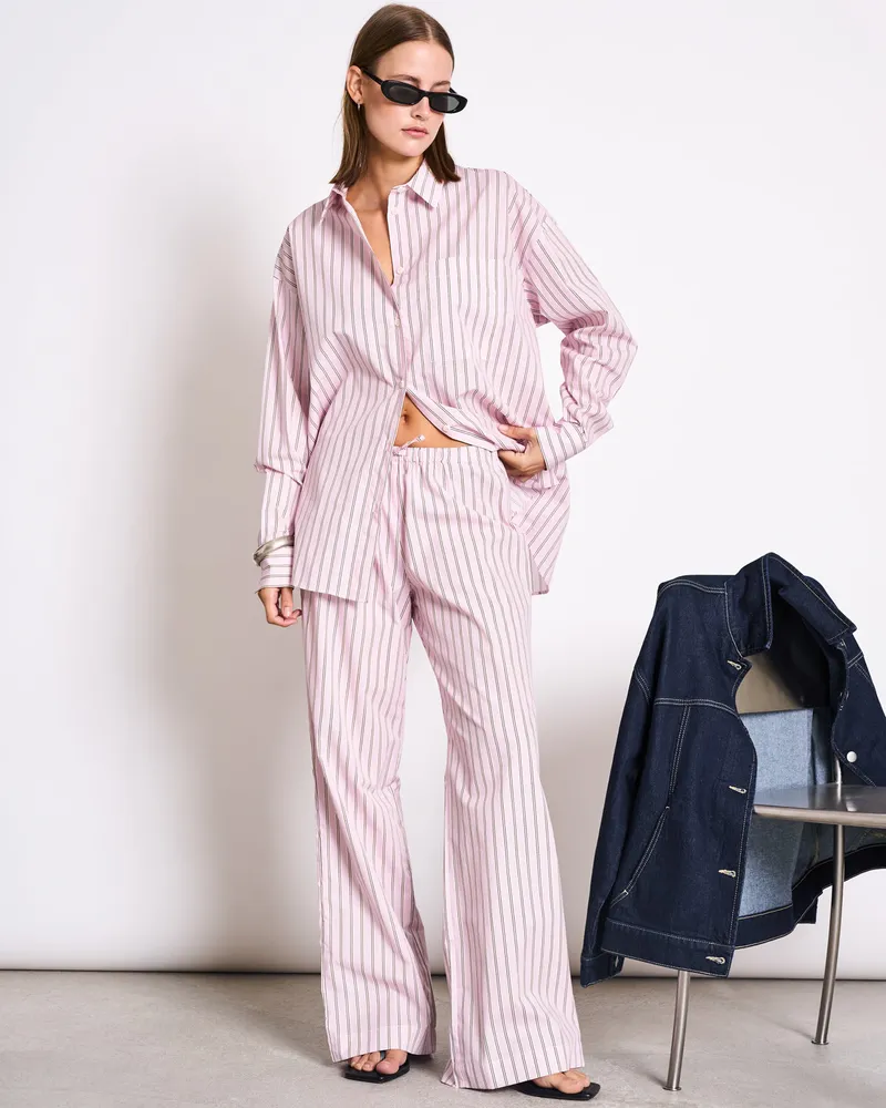 JAN N JUNE JAN 'N JUNE Damen vegan Hose Cetos Light Orchid Gestreift, Hell-pink, – Produktbild 1 von 2