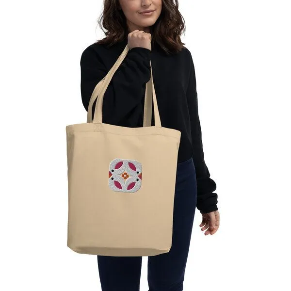 PepMelon Vögel bestickte Shopper-Tasche aus Bio-Baumwolle, Creme (weiss), – Produktbild 3 von 3