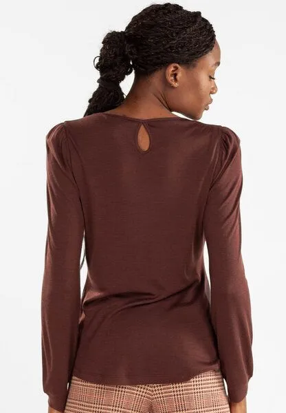 Alma & Lovis Alma & Lovis Bluse mit Ärmelraffung aus Tencel und Wolle | Wool-Ten Bluse, Feige (bordeaux), – Produktbild 2 von 4