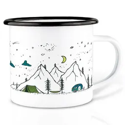 LIGARTI Emailletasse »Camping Life« von LIGARTI | 300 oder 500 ml | handveredelt in Deutschland | Cup, Kaffeetasse, Emaillebecher, Camping Becher – Produktbild 1 von 1